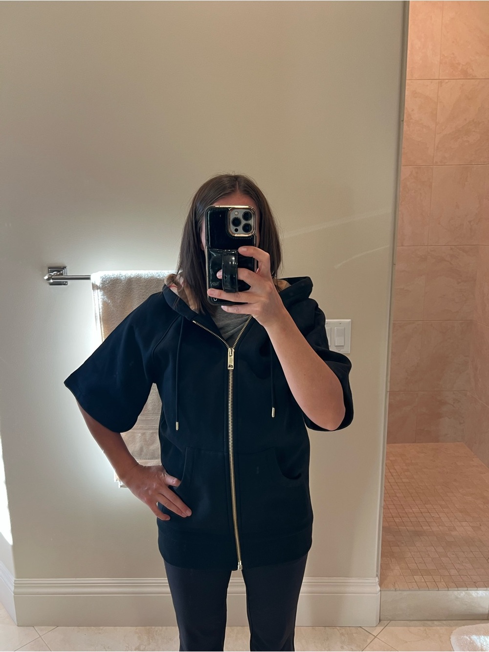 Burberry Black Short-Sleeve Zip Hoodie with Signature Check Hood - Picture 6 of 8